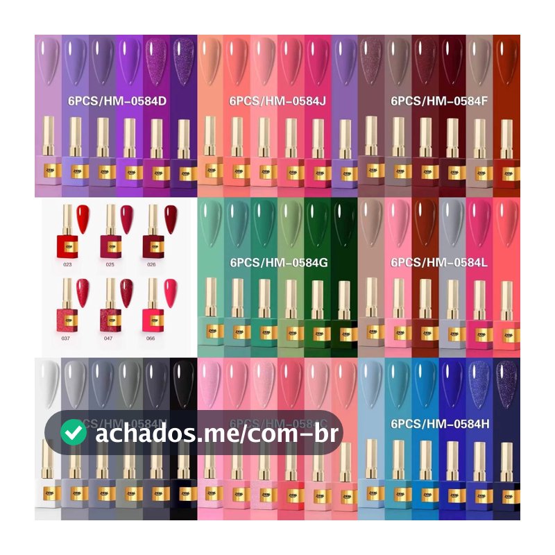 5 Pacote Cada Kit c/6 Esmalte Em Gel 15g Coleção Completa Tons Colorido Brilhante Zem Nail Arte SORTIDO