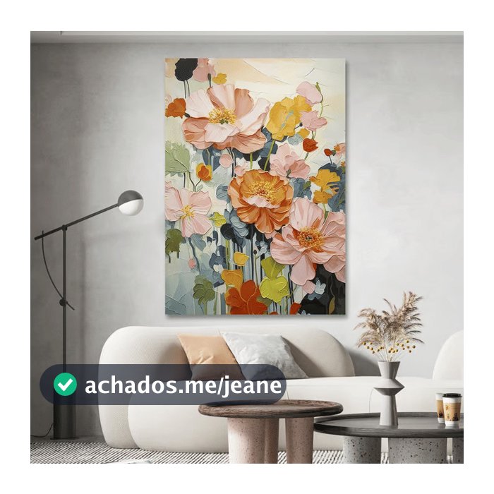 Quadro Decorativo Flores Texturizadas Coloridas 60x90 Tela Grande Pronto Para Pendurar Sala Quarto