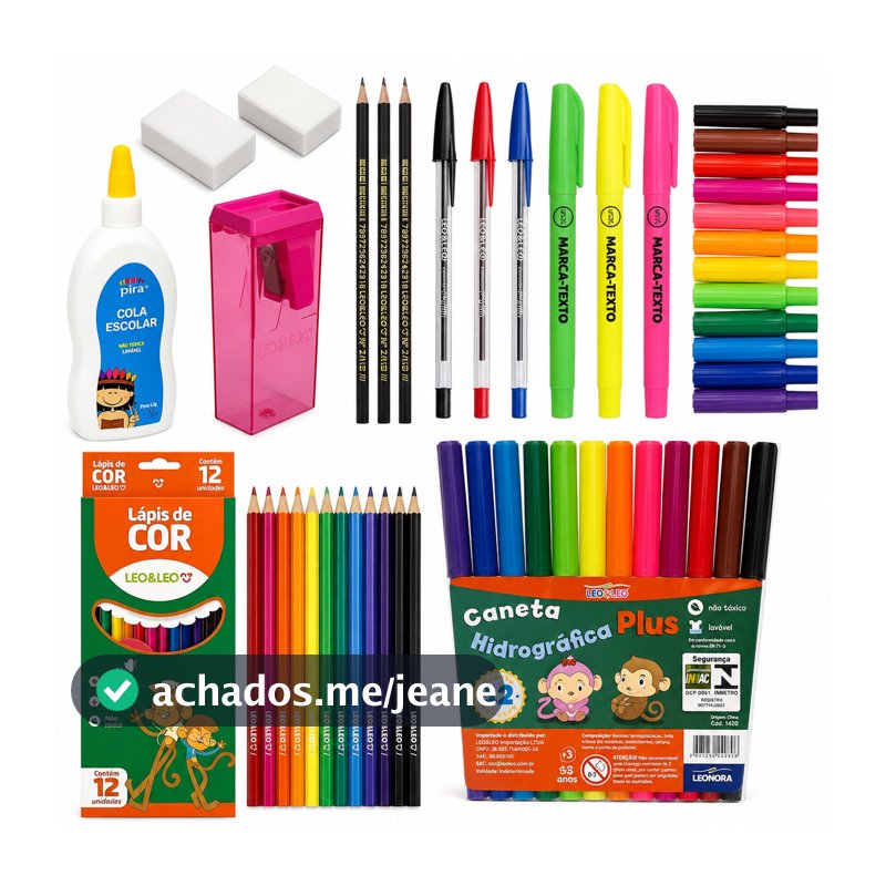 Kit Material Escolar Completo Infantil Volta as Aulas Lápis de Cor Canetinhas Bic Apontador Cola Marca Texto Borracha