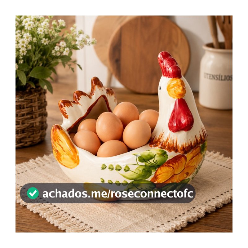 Porta Ovos Galinha em Cerâmica Esmaltada Pintada a Mao Decorativa Cozinha