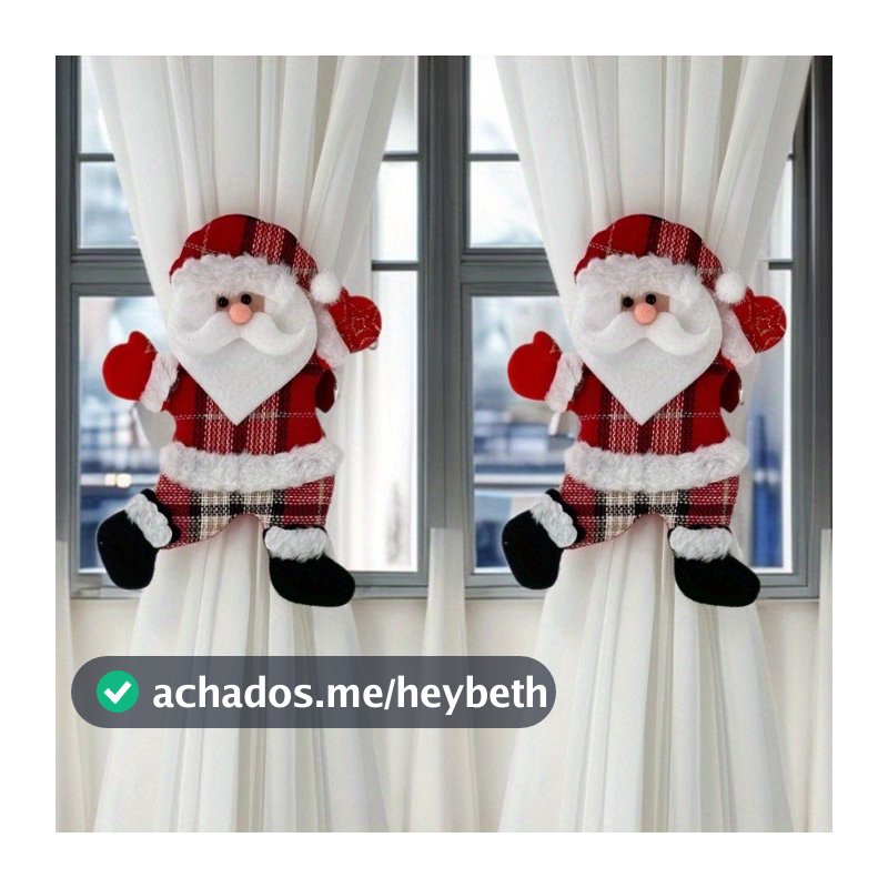 Clipes de Cortina com Tema de Natal, Clipes de Cortina do Papai Noel, Decorações de Férias, Clipes de Cortina de Rena, C