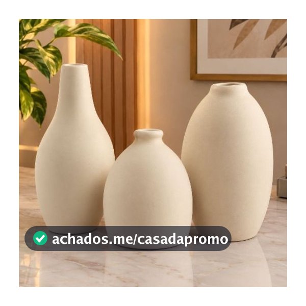 Vaso de decoração Kit con 3 Vasos Decorativos Cerâmica Premium Bulbo Sala Moderna