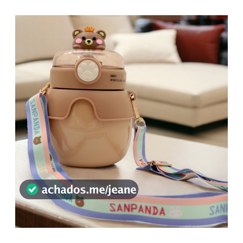 Garrafa Térmica Infantil Canudo 500ml Quente ou Frio Tema Animaizinhos Com Alça e Trava de Segurança