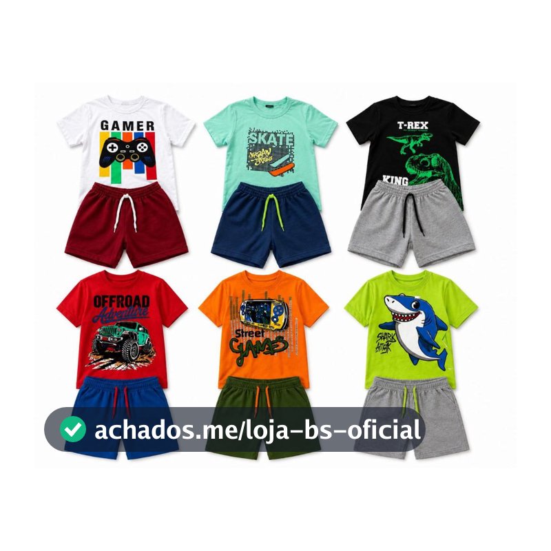 KIT 12 Peças Sortidas = 6 Conjuntos Menino Verão Tamanho 2 ao 14 anos.