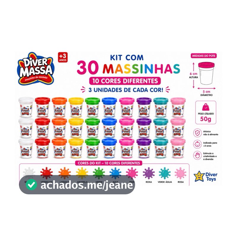 kit com 30 unidades de Massinha de Modelar Cores Sortidas Diver toys 8077