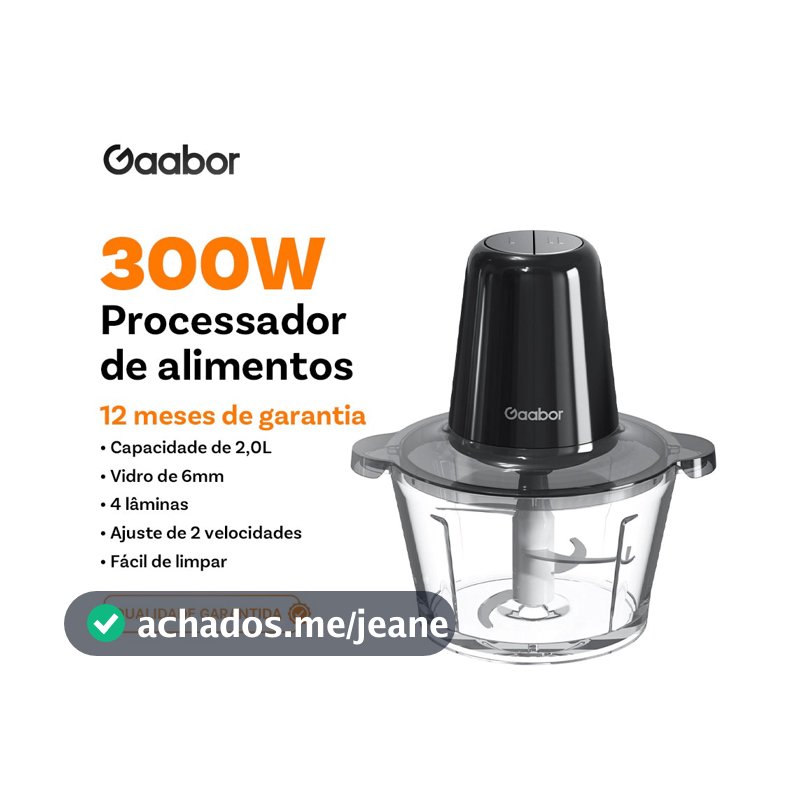 Gaabor Processador Alimentos 2L 4 Lâminas Aço Triturador Carne Legumes Vidro Elétrico MG-15M02A-1