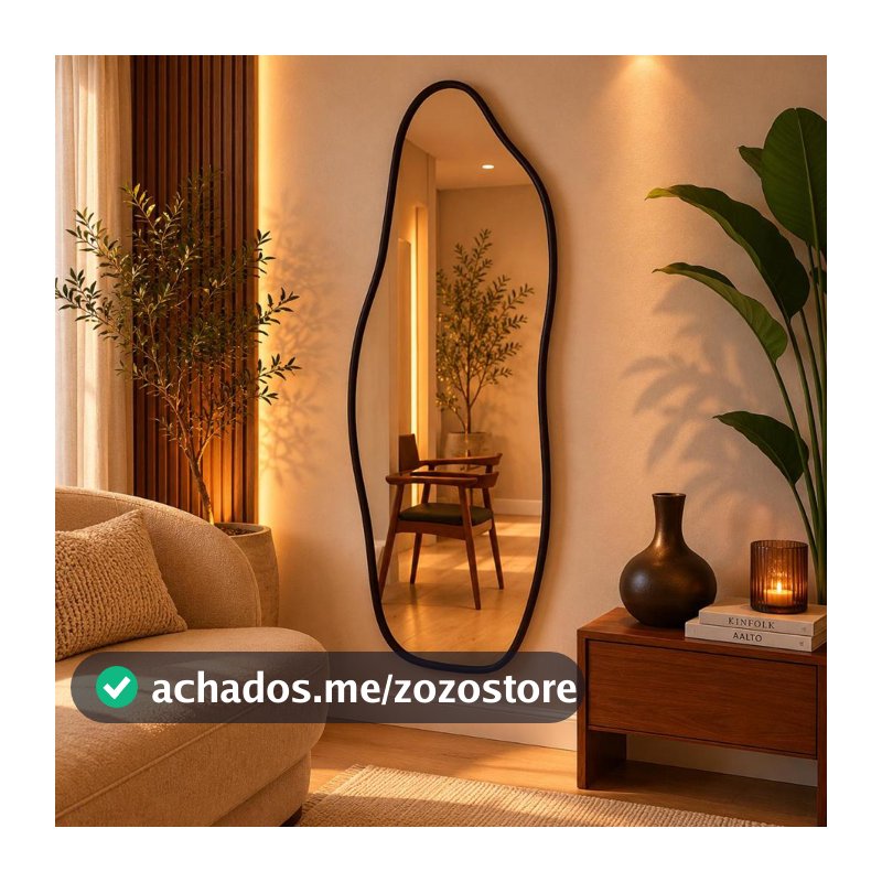 Espelho Flame Com Moldura Em Couro 100x35 90x40 70x30 50x25 Hall Sala Closet