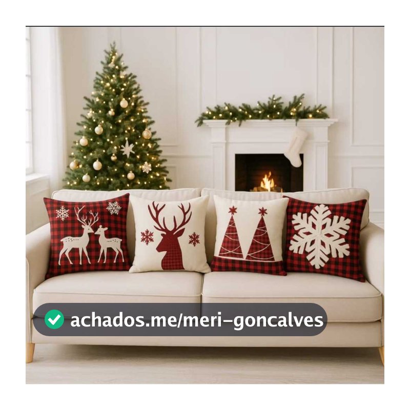 Kit 4 Capas de Almofadas Decorativas 45x45cm Feliz Natal Sala Quarto e Decoração