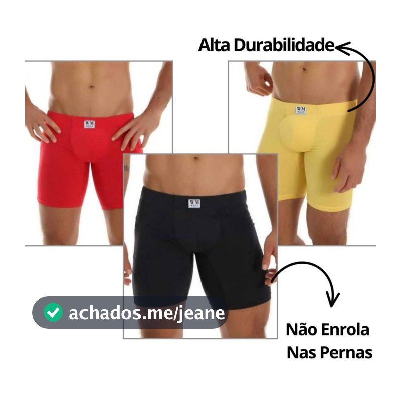 Kit 3 Cueca Ciclista Comprida Embutida Confortável Não Enrola Nas Pernas