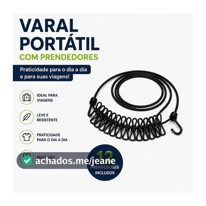 Vittak Varal de Corda Elástica Portátil Viagem Acampamento com Prendedor Multiuso Pendurar Foto