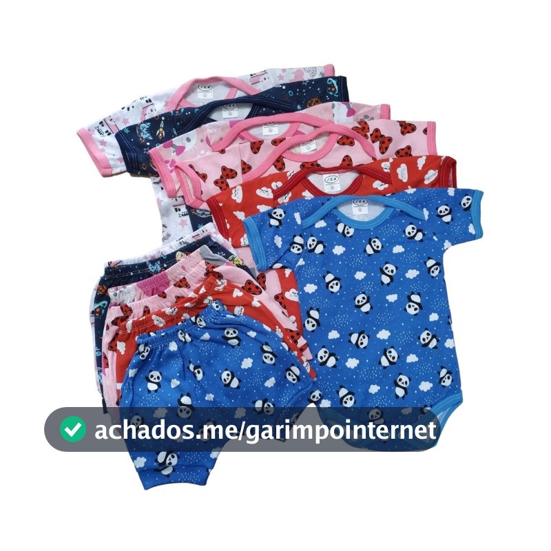 Conjunto Bebê Body Manga Curta + Short Tapa Fralda 100% Algodão Suedine Verão