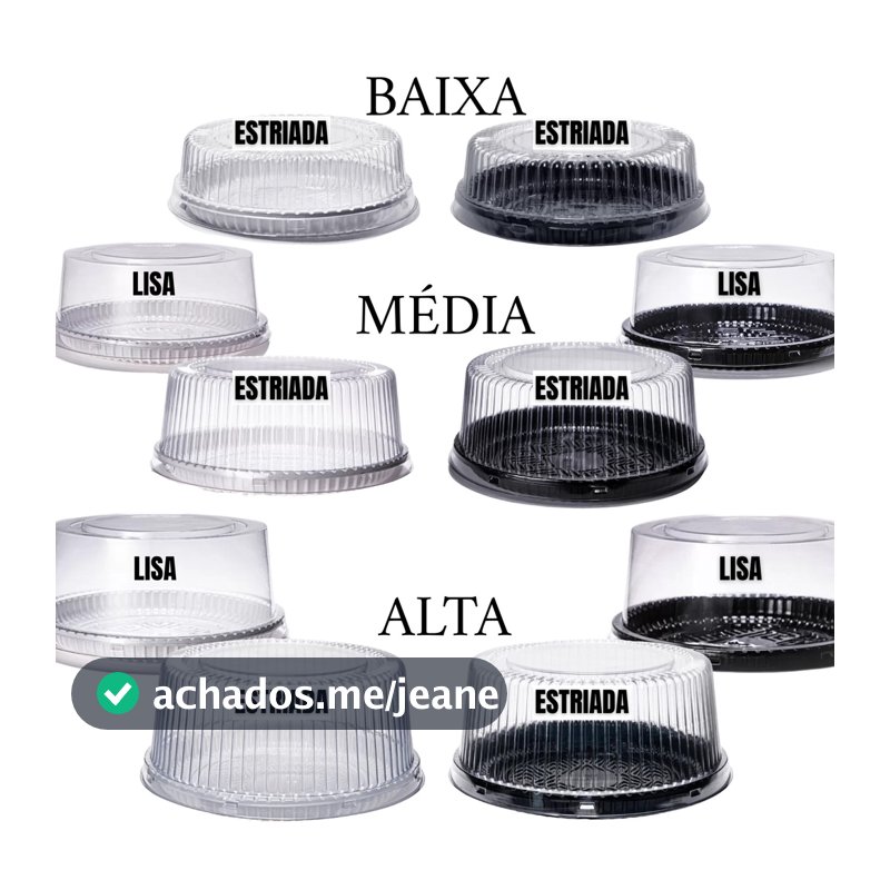 10un Embalagem para Bolo e Torta | Base Preta ou Branca - Diversos Tamanhos | Tampa Transparente