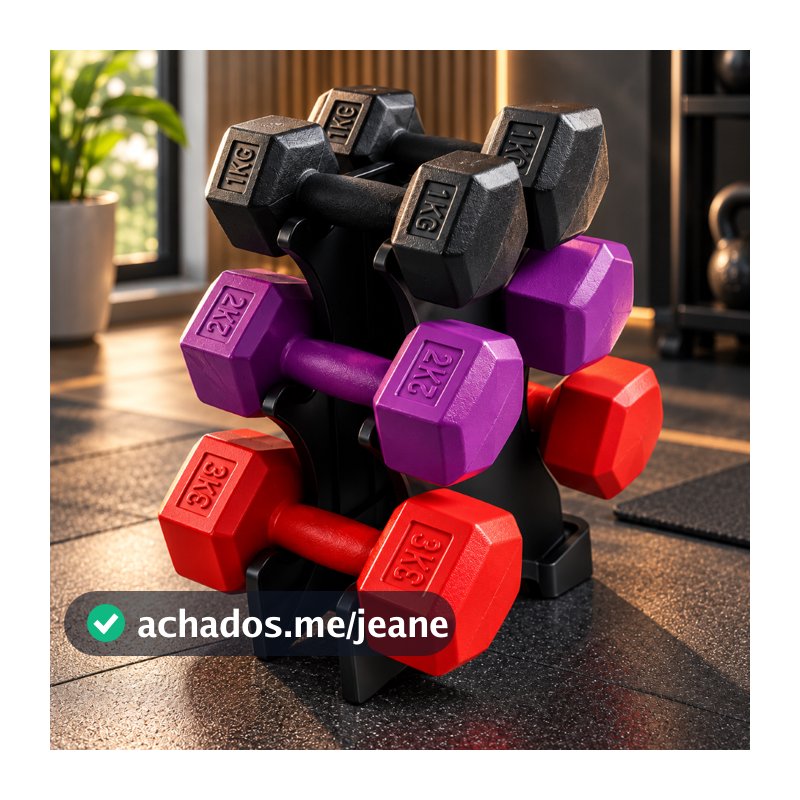 Kit Halteres 3 Pares 1kg 2kg 3kg com Suporte Pesos para Academia e Treino em Casa