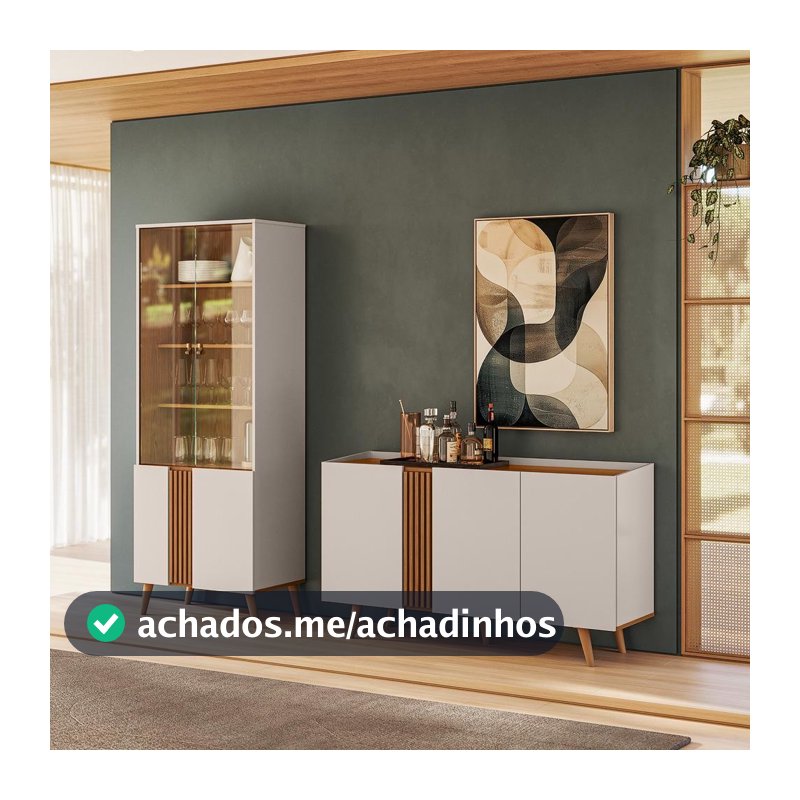 Conjunto Sala de Jantar Capri - Buffet 3 Portas + Cristaleira 2 Portas de Vidro - Colibri Decor