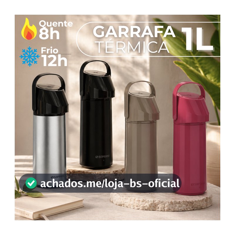 Garrafa Térmica Café Bomba De Pressão Soprano Rubi Inox Vermelha Preta Fendi 1L Não Pinga