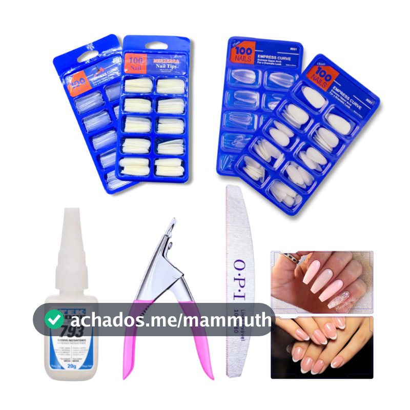 Kit Completo Alongamento de Unha - Unha Postiça Almond ou Bailarina+ Alicate + Tekbond + Lixa