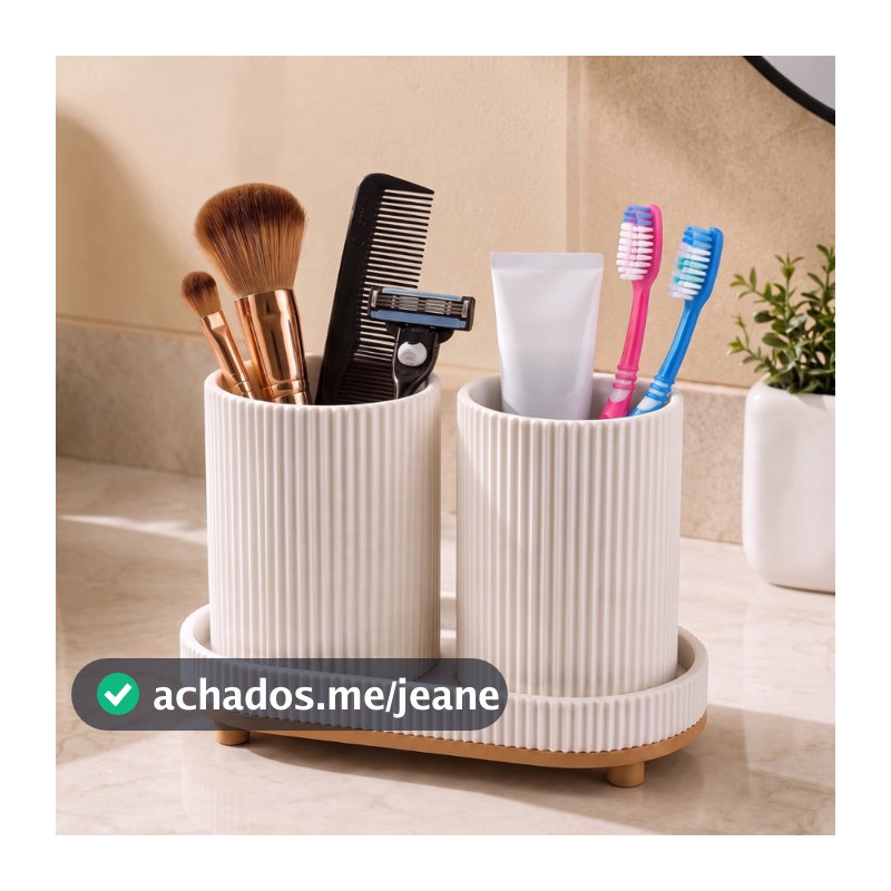 Kit Organizador Banheiro Pia Bandeja Porta Escova Canelado Conjunto Lavabo Home Decor Maquiagem Pincel