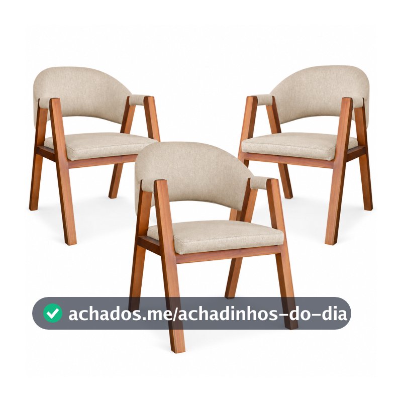 Kit 3 Cadeiras Madrid Para Sala de Jantar Madeira Maciça Luxo Linho e Courissimo