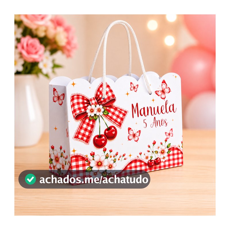 ENVIO IMEDIATO Kit Sacolinhas Personalizadas Tema Cerejinha com Nome e Idade Lembrancinha Infantil