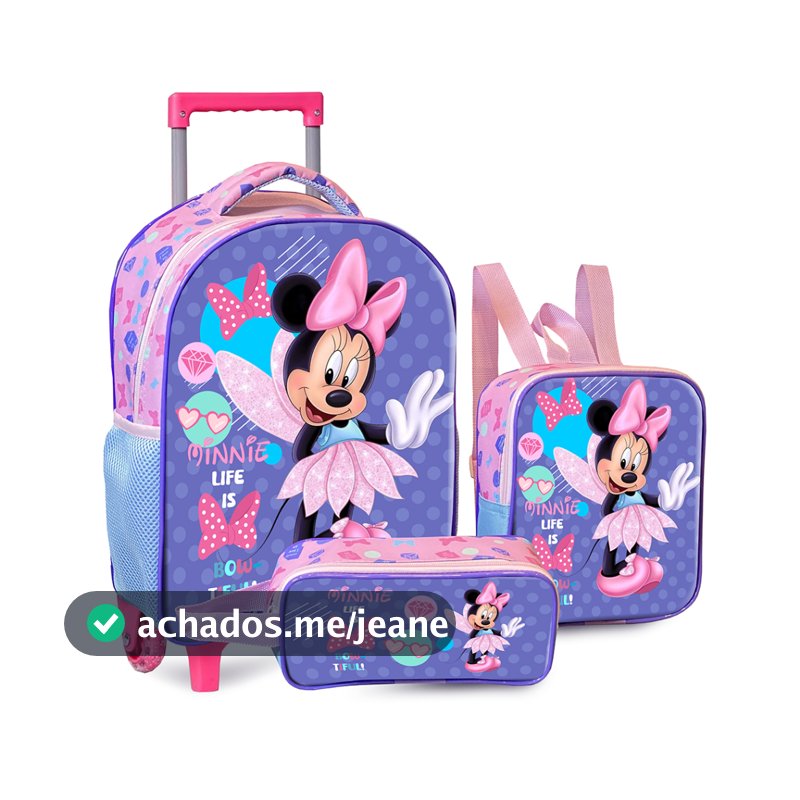 Mochila Rodinha escolar infantil minnie espaçosa para menina cabe livros e cadernos
