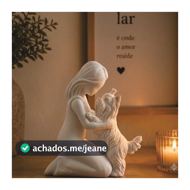 Estátua Amor Incondicional Mulher e Yorkshire Pet Decoração Moderna  Enfeite Sofisticado Presente Único