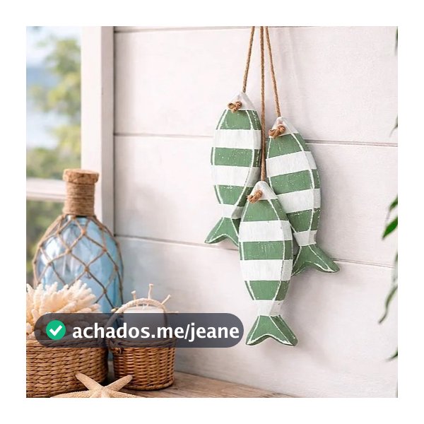 Penduricalho Trio De Peixes Em Madeira Listra Verde 41x9x5,5
