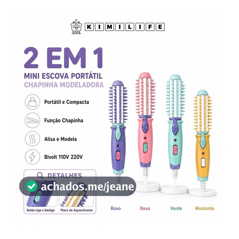 Mini Escova 2 em 1 com Função Chapinha Modeladora Portátil Bivolt para Cabelos