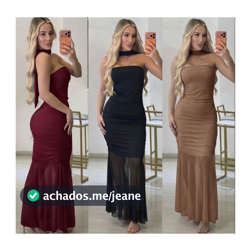 Vestido Longo Feminino Suplex Sereia No Tule Franzido Elegante Modinha