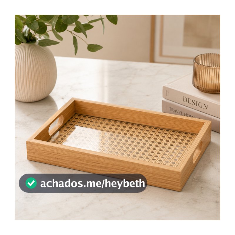 Bandeja Decorativa Retangular de MDF com Fundo Treliça 31,5x21,5cm - Lyor