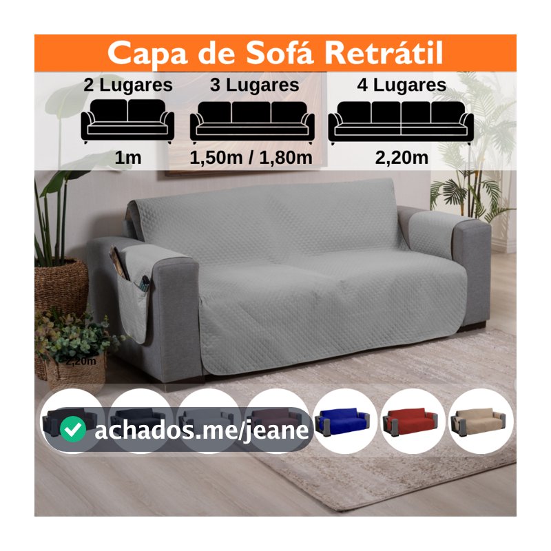 Capa de Sofá 2 3 4 Lugares Retrátil para 1,00 1,50 1,80 2,20m Protetor Matelada com Porta Objetos