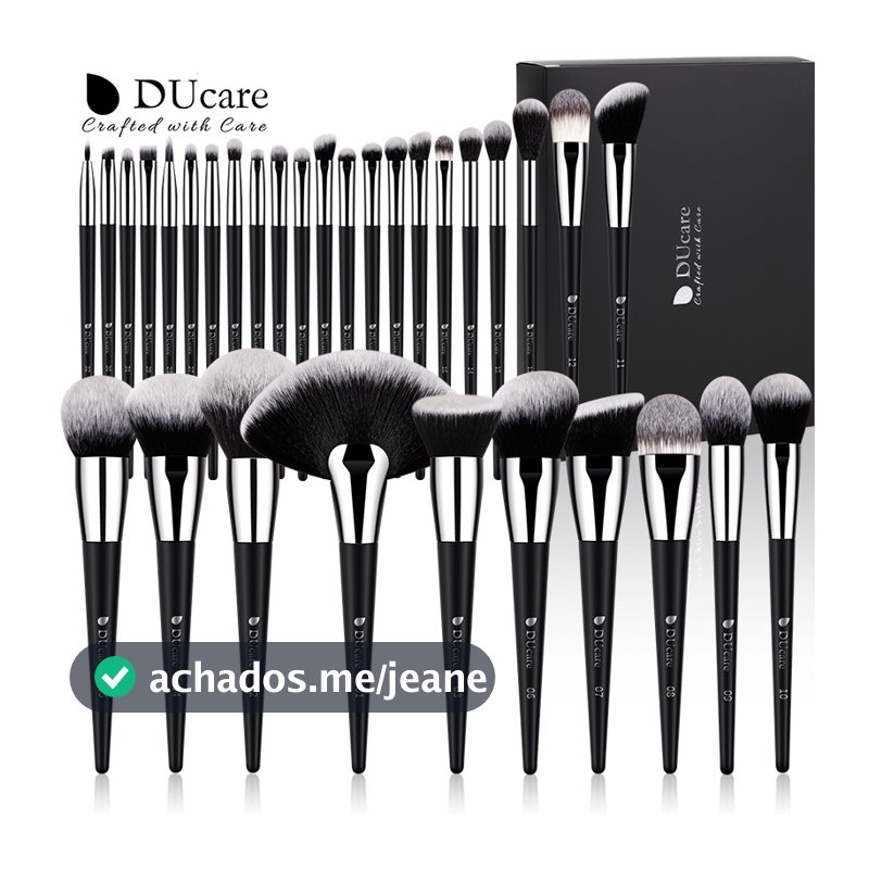 DUcare Kit 32 Pincéis Maquiagem Pretos - Profissional + Estojo - Presente Perfeito