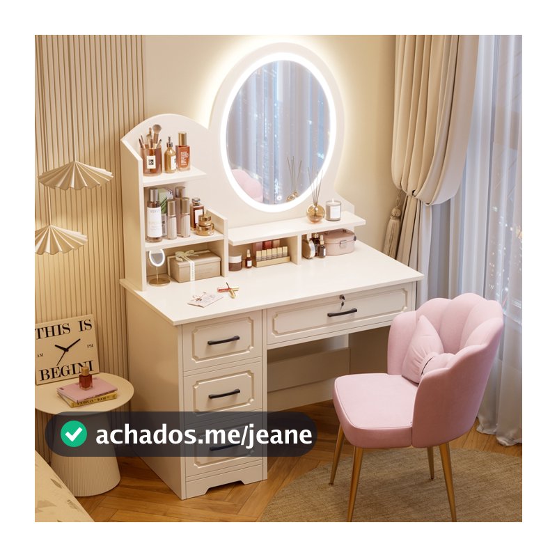 Penteadeira de quarto Luxo com 4 gavetas Mesa de maquiagem multifuncional LED branca Yesop