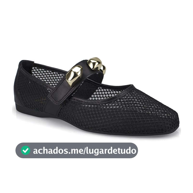 Sapatilha Feminina Tela Vazada Com Apliques Dourados Moda Confortavel 5701