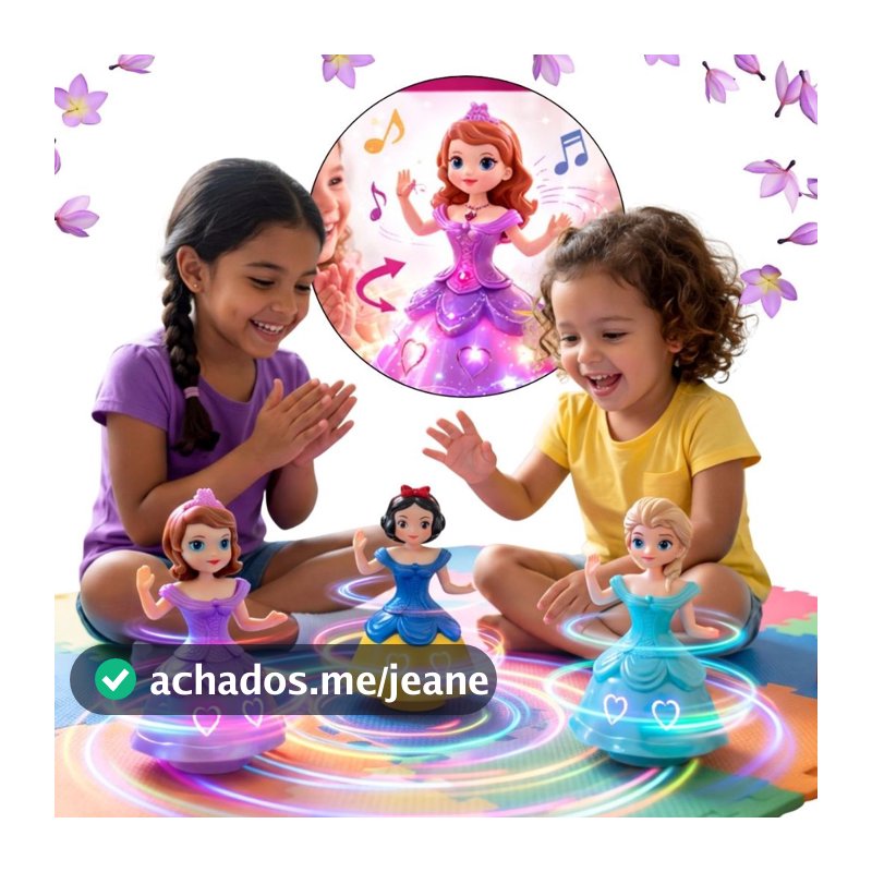 Boneca Dançarina Princesas Brinquedo Musical Menina Led Luzes Dança Gira 360