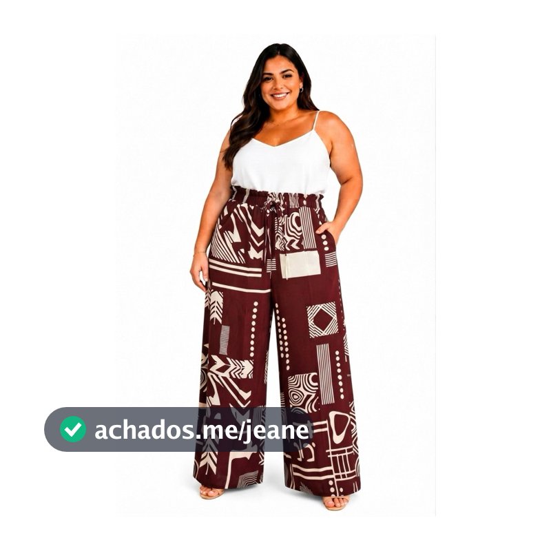 Calça Pantalona Duna Plus Size com Forro Cintura Alta Feminina