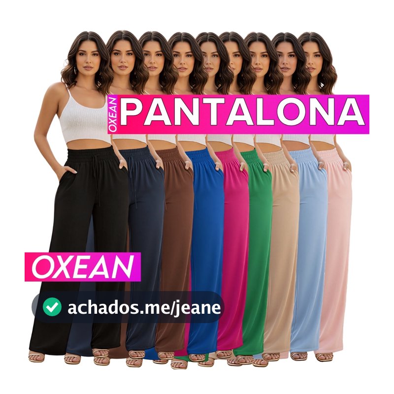Calça Pantalona Feminina Elástico Na Cintura Com Bolso Cintura Alta Tecido Duna