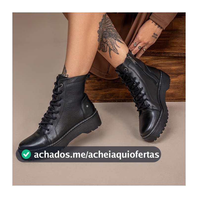 Bota Coturno Feminino Vittal Couro Legítimo Laura Confortável Fechamento Cadarço
