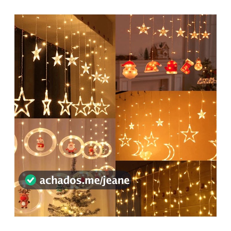 Decoração de Natal :3M Luzes de Cortina 110V-220V com Estrelas, Anéis e Cristais – Ideal para Árvore, Festas e Reuniões