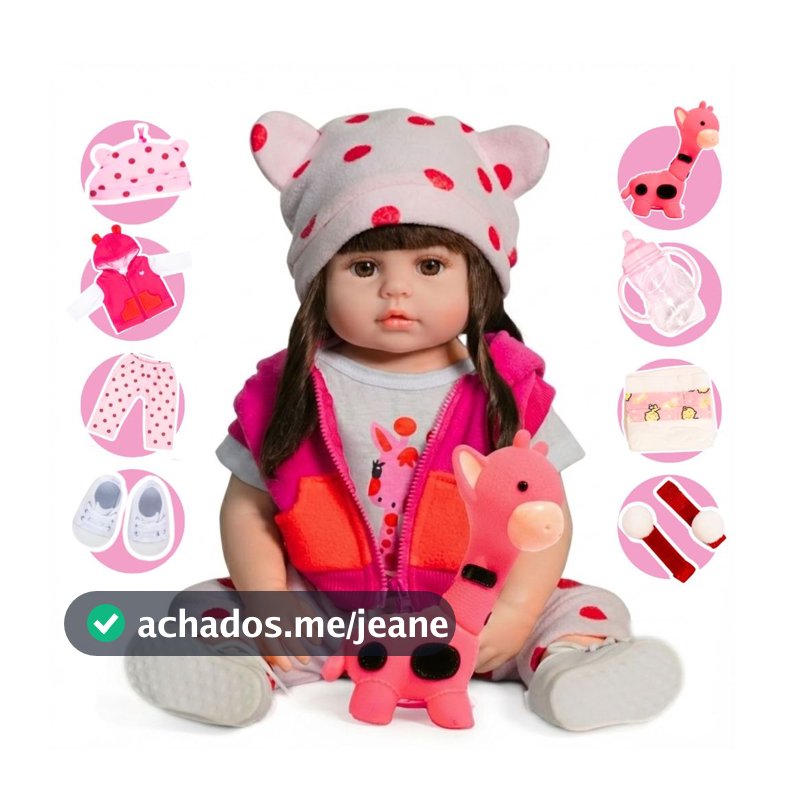 Boneca Bebê Reborn Girafinha Realista Silicone 45cm Roupinha Mamadeira