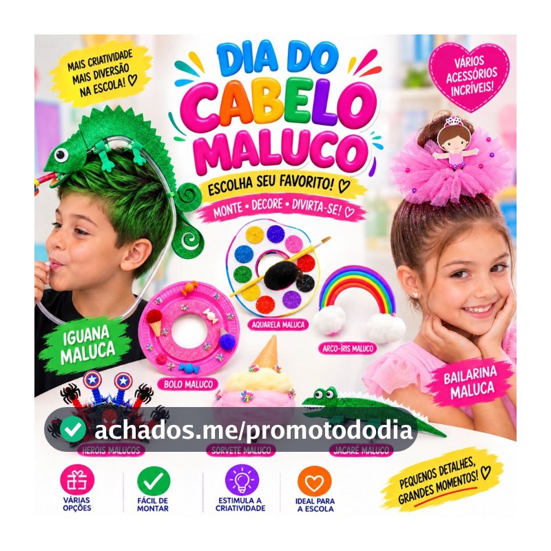 Cabelo Maluco Kit Acessórios Infantil Criativo para Escola Festa Penteado Menino Menina