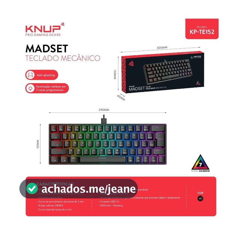Teclado Gamer Mecanico Knup KP-TE152 63 Teclas ABNT2 Anti-Ghosting Switch Blue