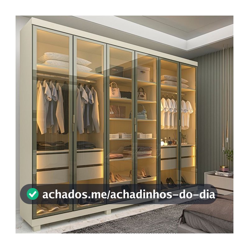 Guarda-Roupa Casal 6 Portas, com 6 Portas Reflecta com Pés com LED Imperatriz 100% MDF Yescasa Off White Off White