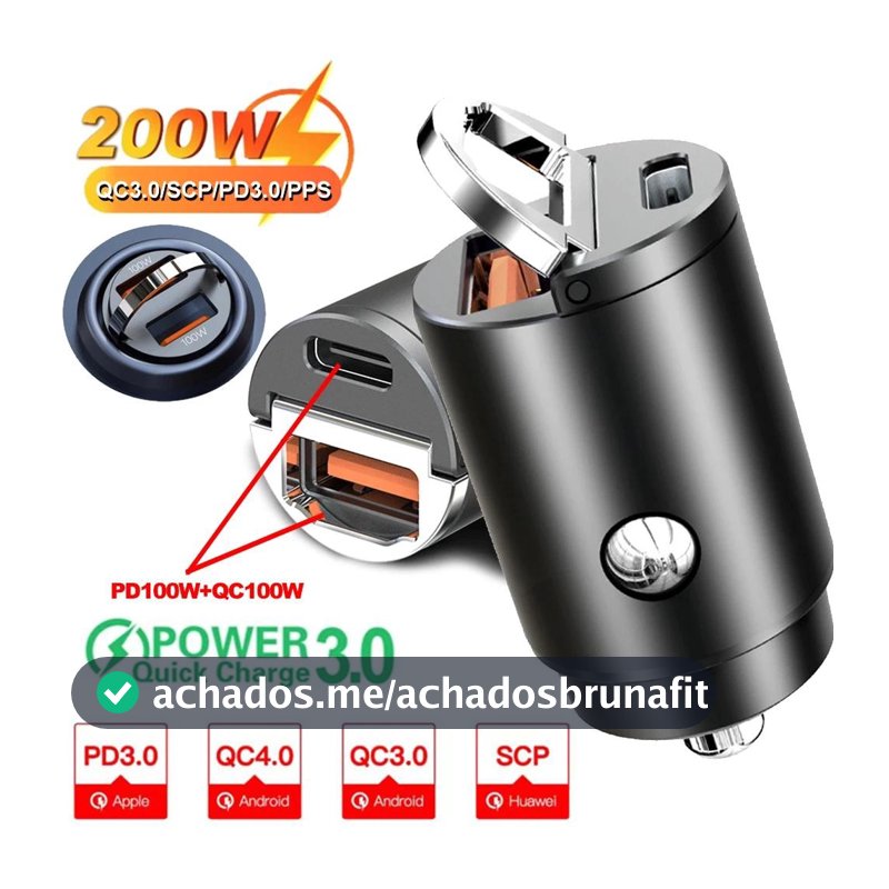 Mini 200W PD QC Puxar Anel De Carregamento Rápido Carregador Carro USB C Adaptador Telefone Do Para iPhone 13 12 Xiaomi