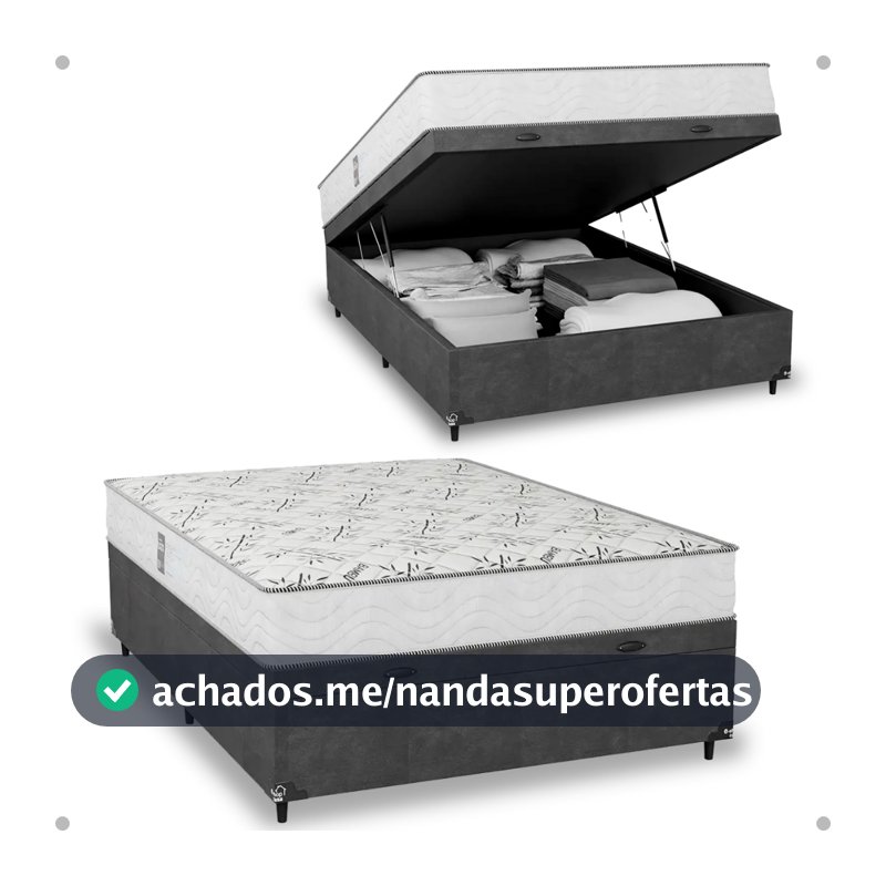 Baú Viúva Suede Cinza + Colchão D33 One Face Branco- e-Shop Casa