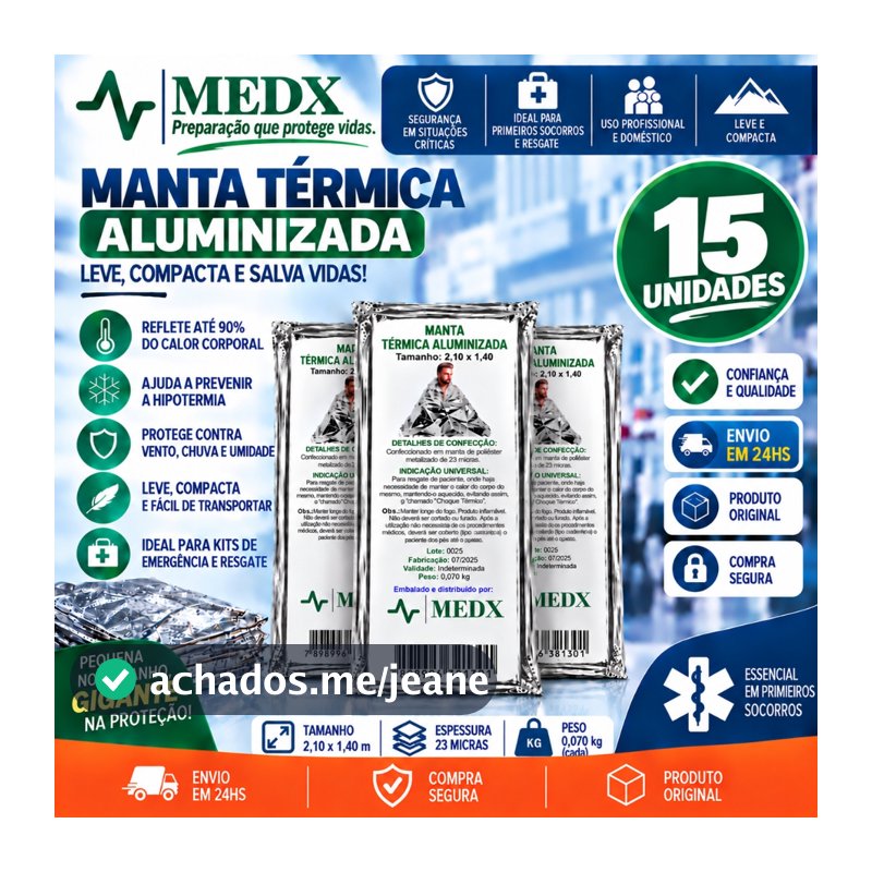 Kit 15 Un Manta Térmica Aluminizado Para Resgate, Emergência e Camping Isolamento Térmico