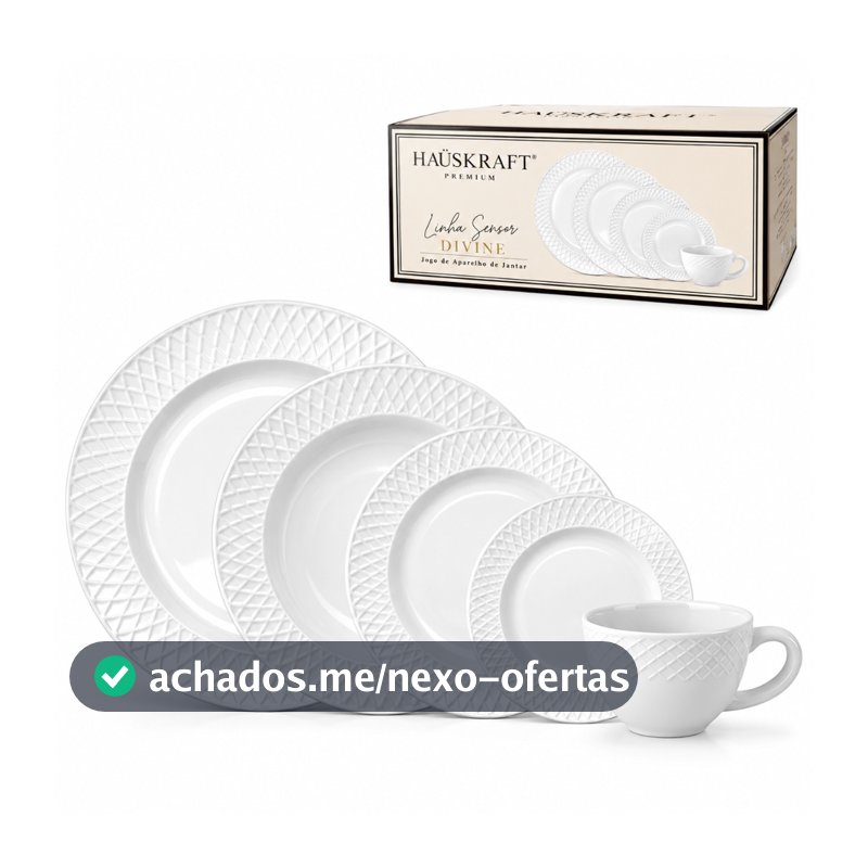 Aparelho de Jantar e Cha 20 Peças Opaline Divine Branco Hauskraft Pratos e Xicaras Resistente