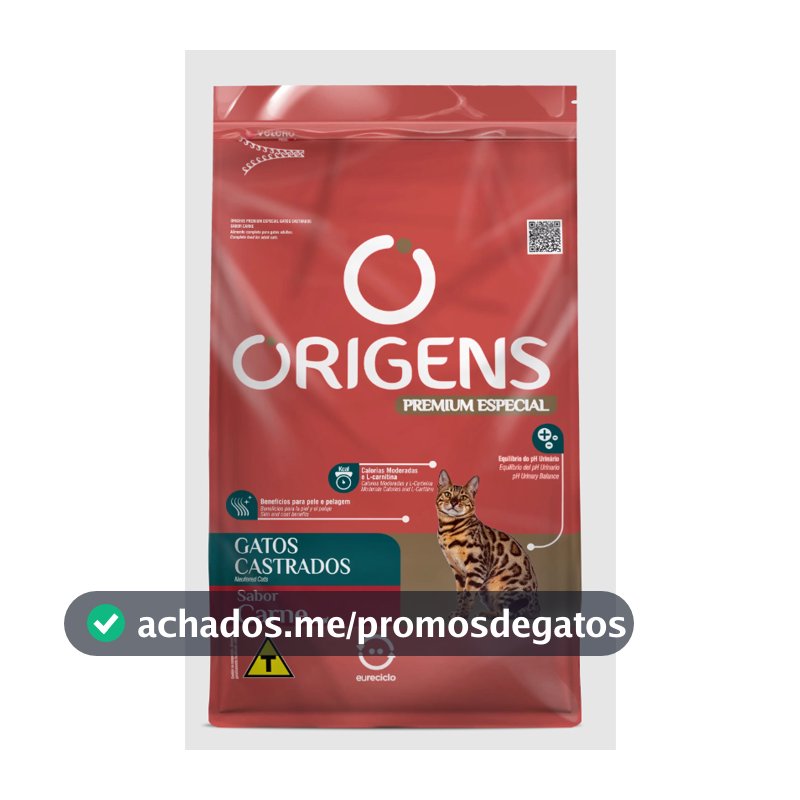 Ração Origens Gatos Castrados Sabor Carne 10,1kg Adimax