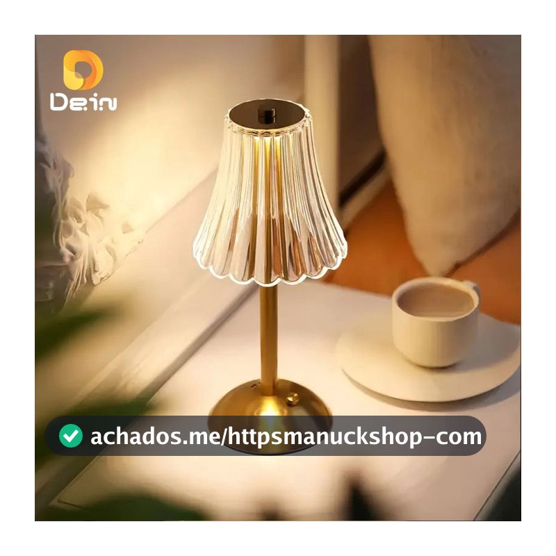 Luminária Retrô de Mesa LED Recarregável com Cúpula Transparente e Controle por Toque Dourada