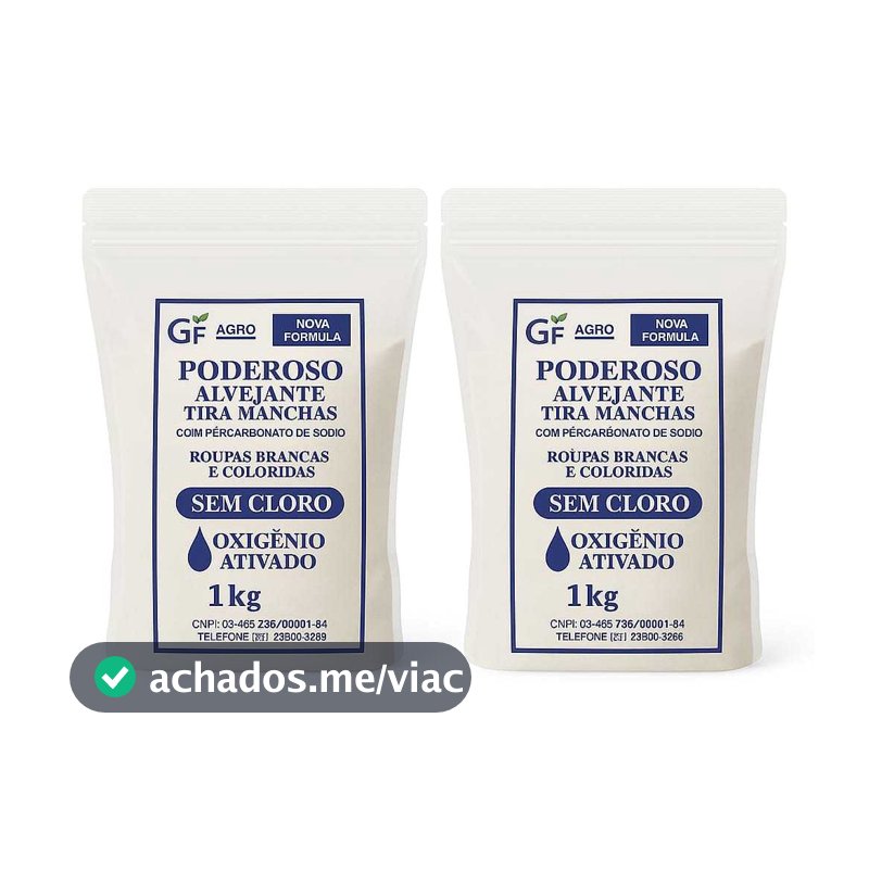 Kit 2KG- Alvejante Poderoso com Percarbonato de Sódio Tira Manchas Roupas Brancas e Coloridas