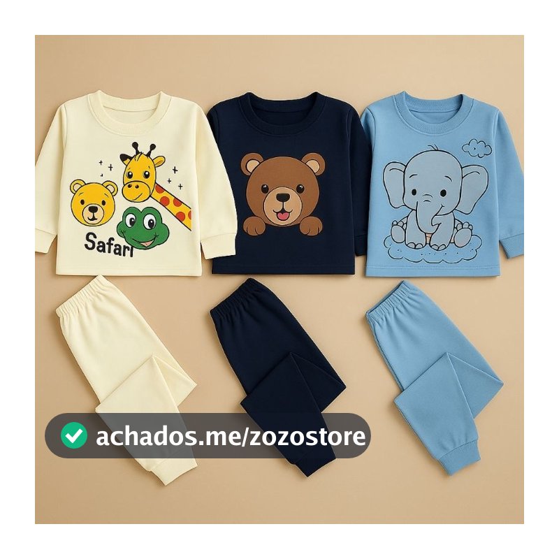 Conjunto Bebê 100% Algodão Camiseta Manga Longa e Calça Menino Tamanhos P ao GG